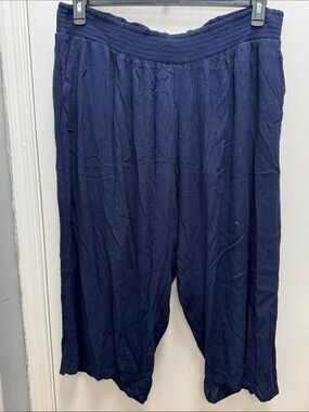 Catherines Blue Smocked-Waist Capris